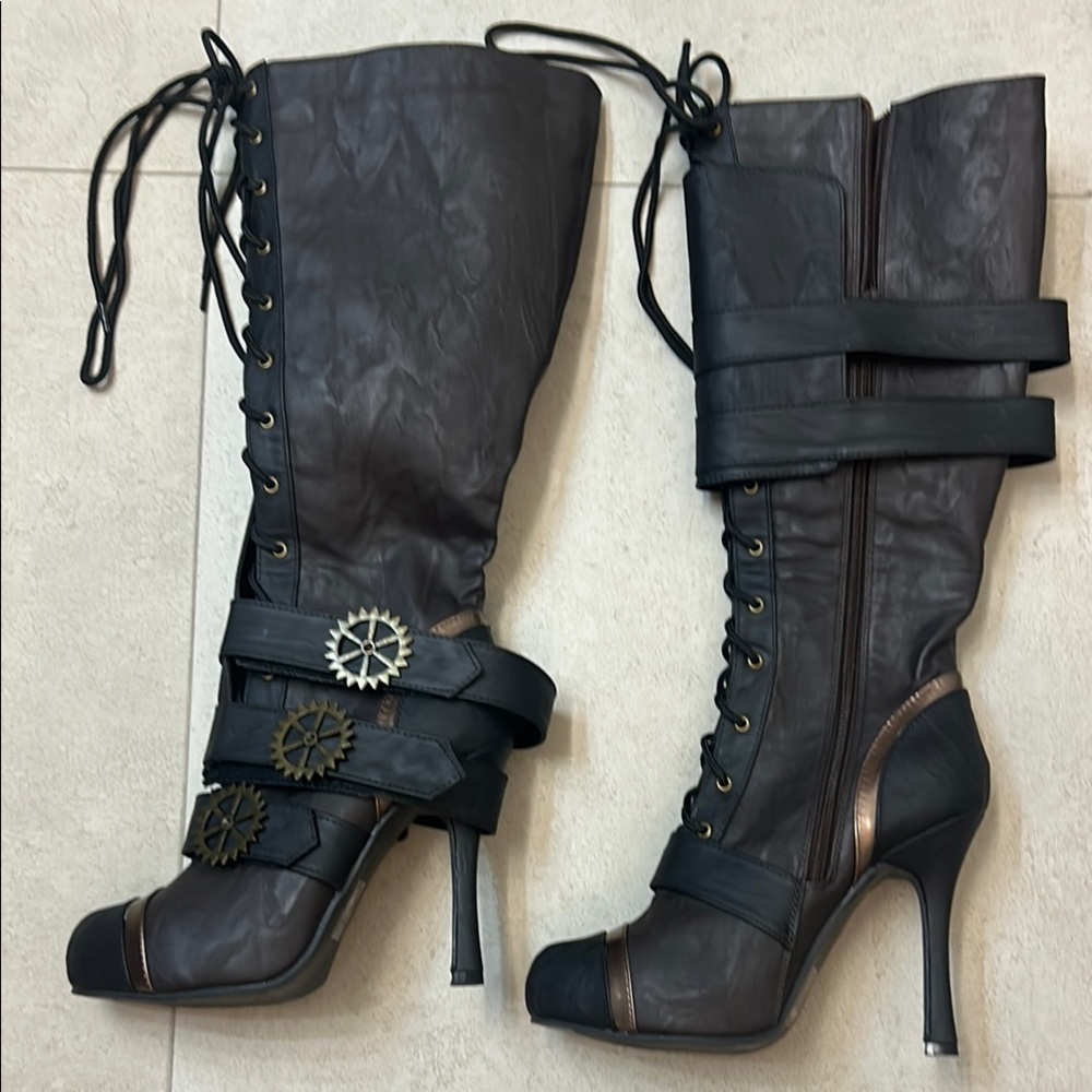 Ellie Black and Brown Knee-High Boots